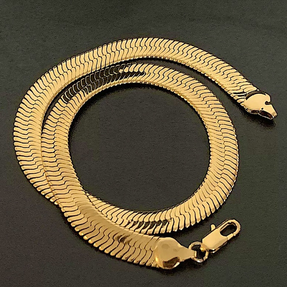 GOLD FLAT HERRINGBONE 10mm NECKLACE - Picture 7 of 14